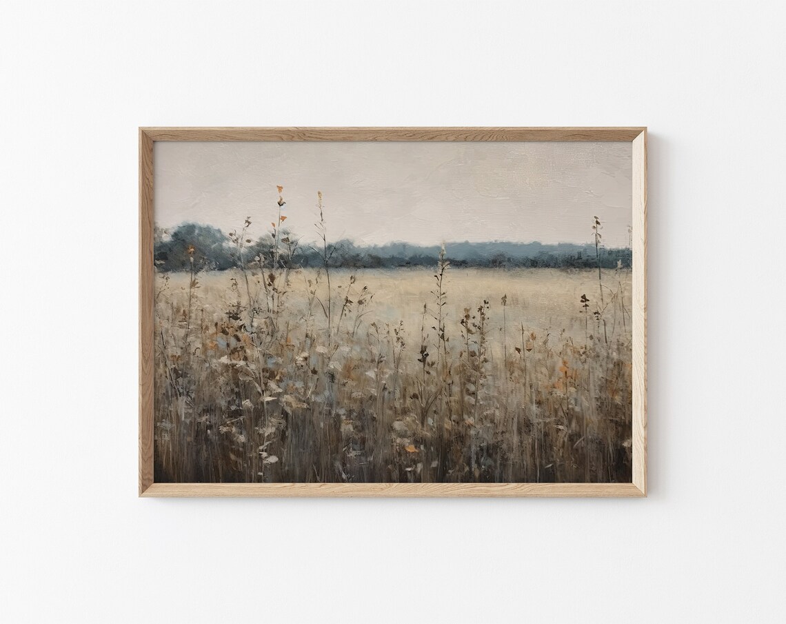 Wildflower Field Landscape With Tall Grasses Neutral Vintage Poster