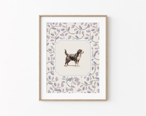 Vintage Bernese Mountain Dog Wall Decor Neutral Room Art Minimal Animal Room Wall Decor Fluffy Cute Dog Wall Art For Nursery
