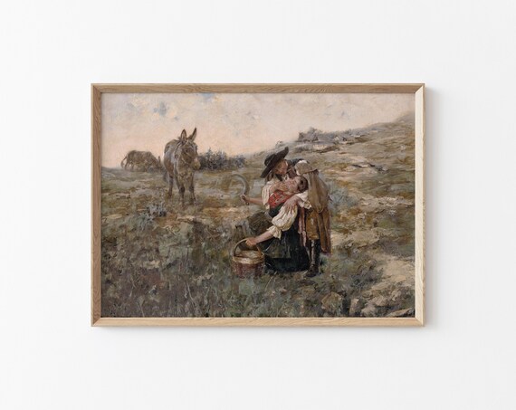 Vintage Mountain Farmers Romance Painting Farmers In Love Art Mountain Village Life Painting Farm House Wall Decor