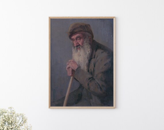 Vintage Portrait Of An Old Man European Man Moody Wall Art Man Portrait Print Man With A White Beard Print Dark Academia Paintings