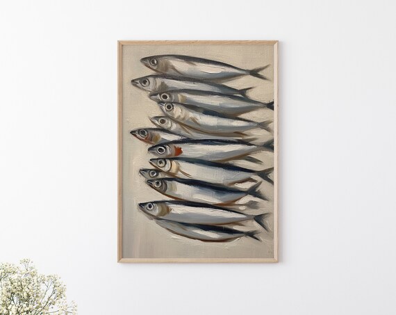 Sardine Painting Still Life Fish Painting Sardines Print Fish Restaurant Wall Decor Antique Animal Sea Life Print