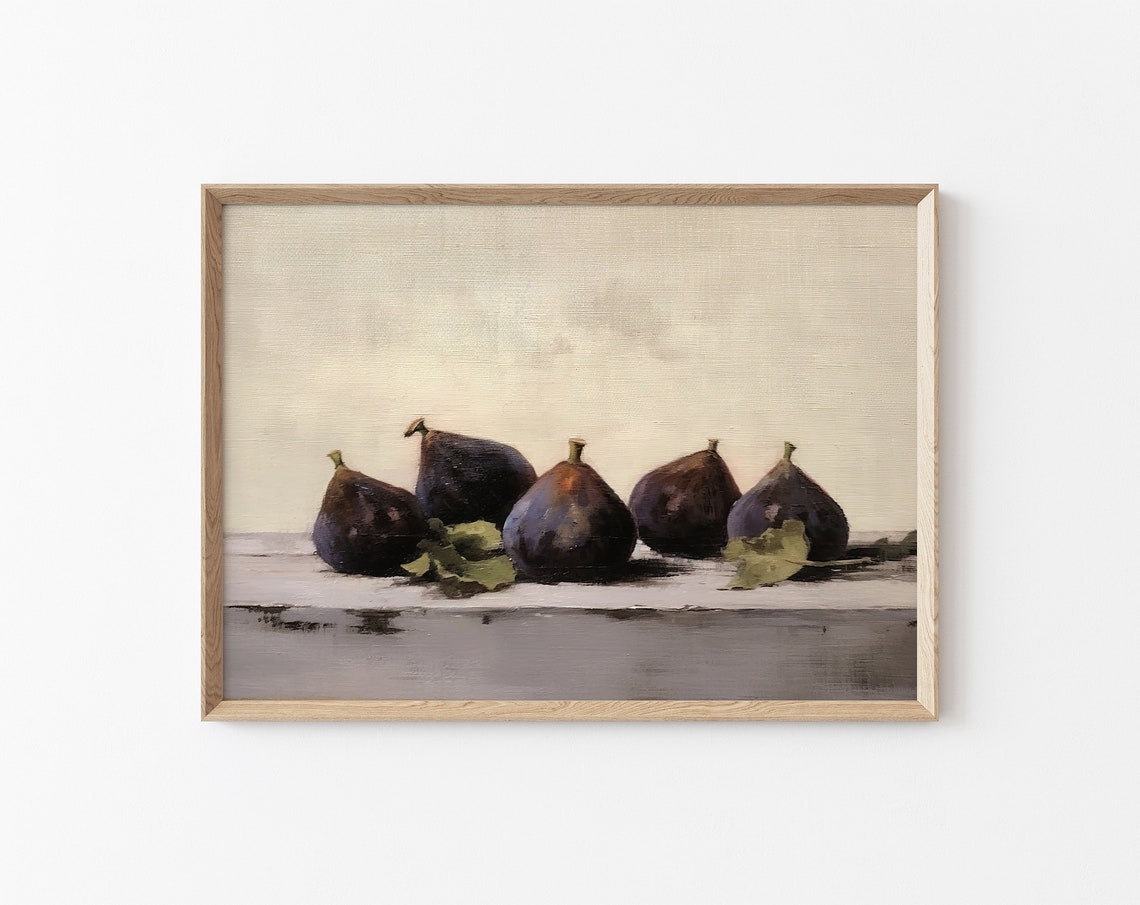 Dark Purple Fig Still Life On Linen Minimalist Vintage Fruit Poster