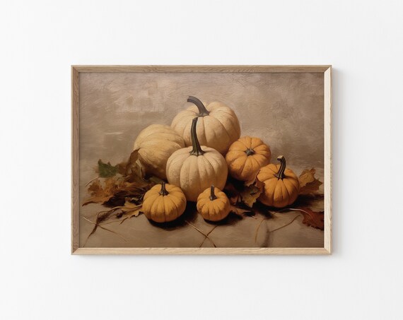 Neutral Pumpkins Cream Orange Vintage Fall Still Life Poster