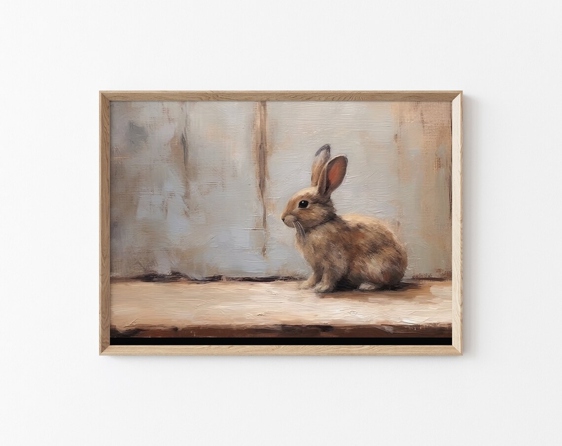 Vintage Rabbit Print Rustic Vintage Rabbit Print Neutral Wall Print Easter Animal Nursery Wall Print Moody Rabbit Wall Print