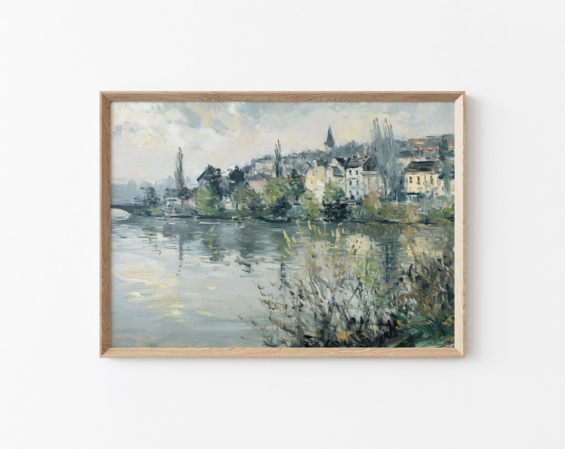 European Riverside Old Town Impressionist Style Oil Painting Travel Poster