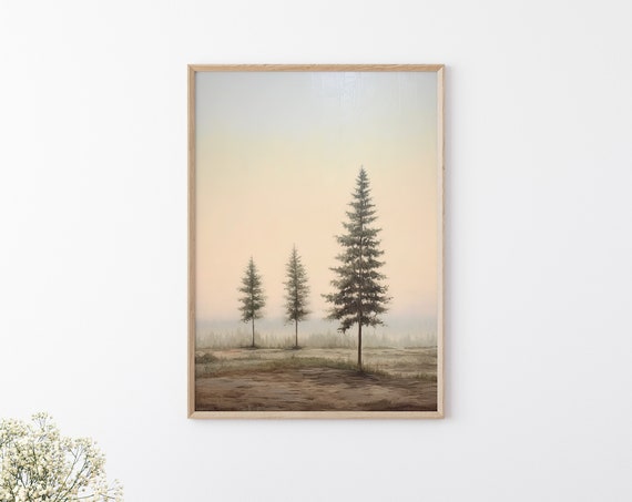 Minimal Pine Tree Painting Minimal Forest Print Moody Landscape Fall Season Landscape Cottage House Art