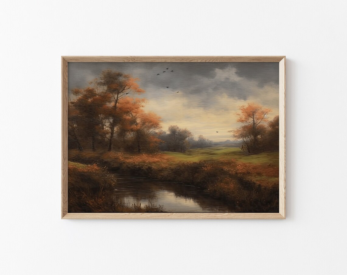 Autumn Pond Golden Foliage Birds Vintage Fall Landscape Poster