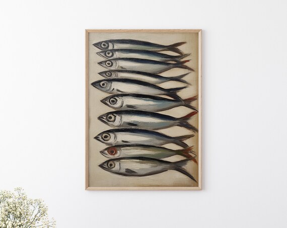 Sardines Painting Still Life Fish Painting Sardines Print Fish Restaurant Wall Decor Rustic Animal Kitchen Wall Art