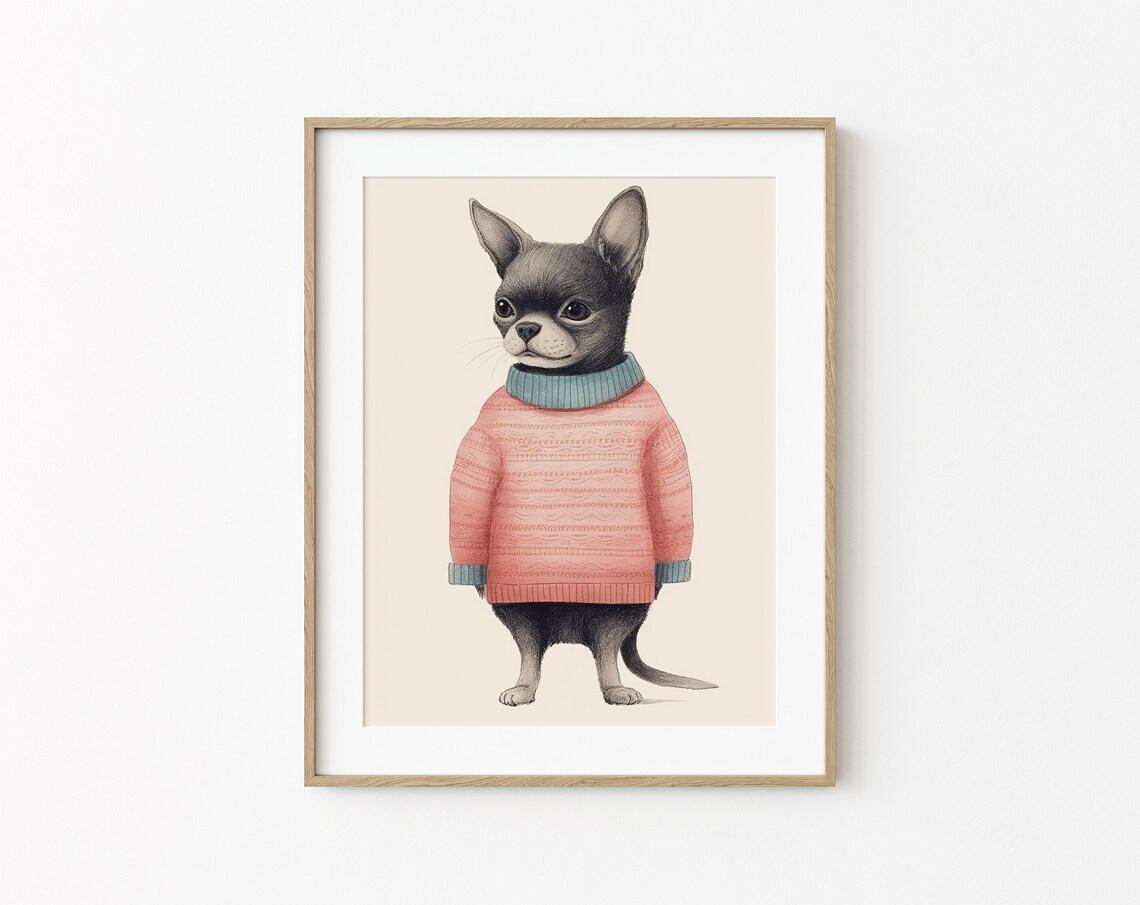 Chihuahua Puppy Wearing Pink Sweater Cute Funny Dog Lover Poster