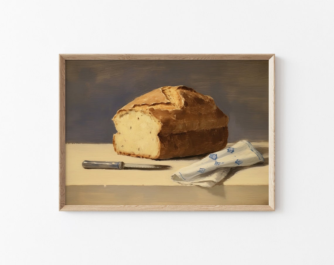Rustic Sourdough Bread Loaf Still Life Vintage Kitchen Poster