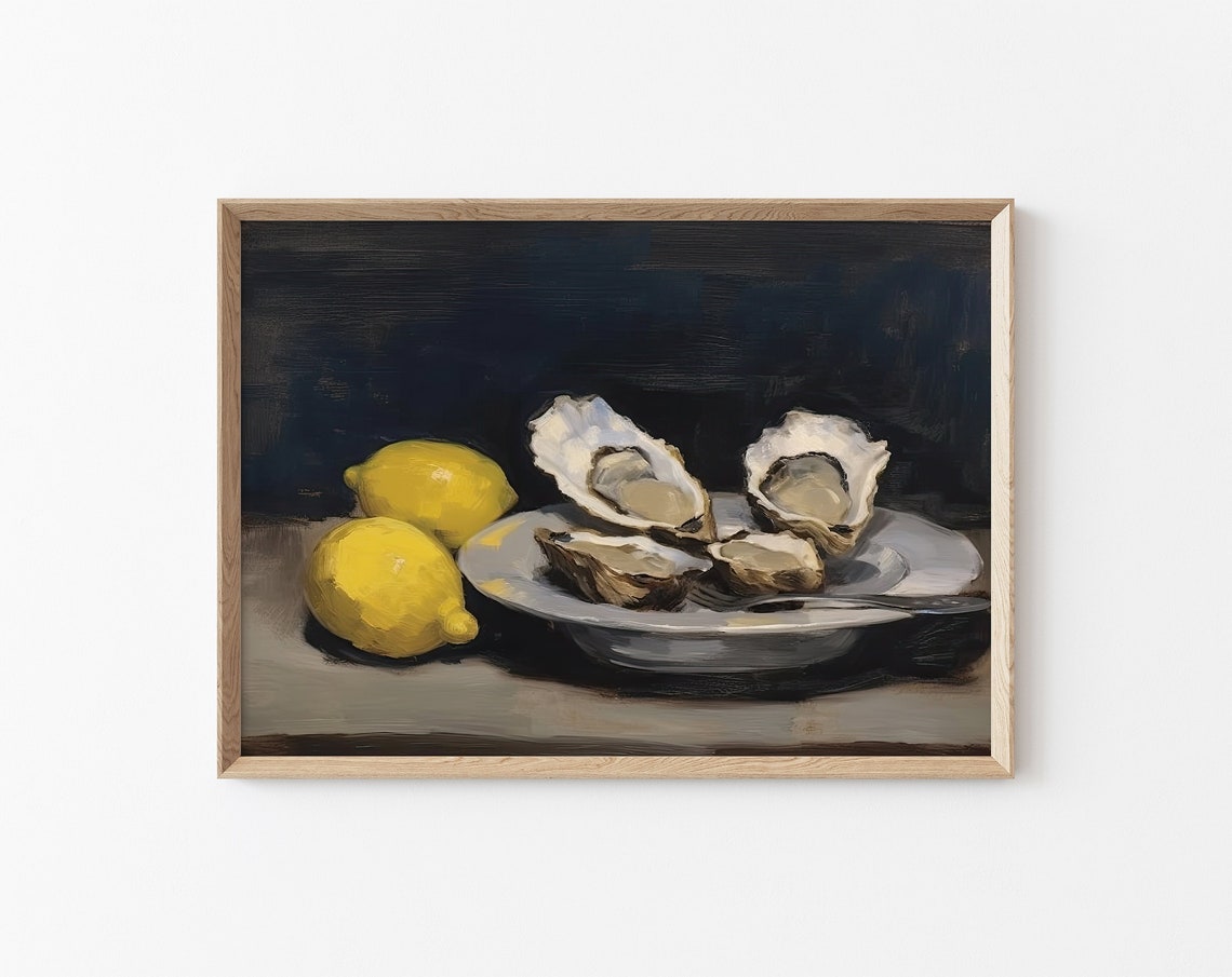 Vintage Oyster Still Art Painting Antique Wall Painting Vintage Oyster Still Art Oil Painting Kitchen Wall Still Art Painting