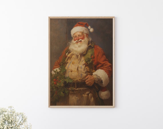 Vintage Portrait Of Santa Claus Cute Cozy Christmas Wall Art Winter Core Holiday Print Christmas Wall Decor Art