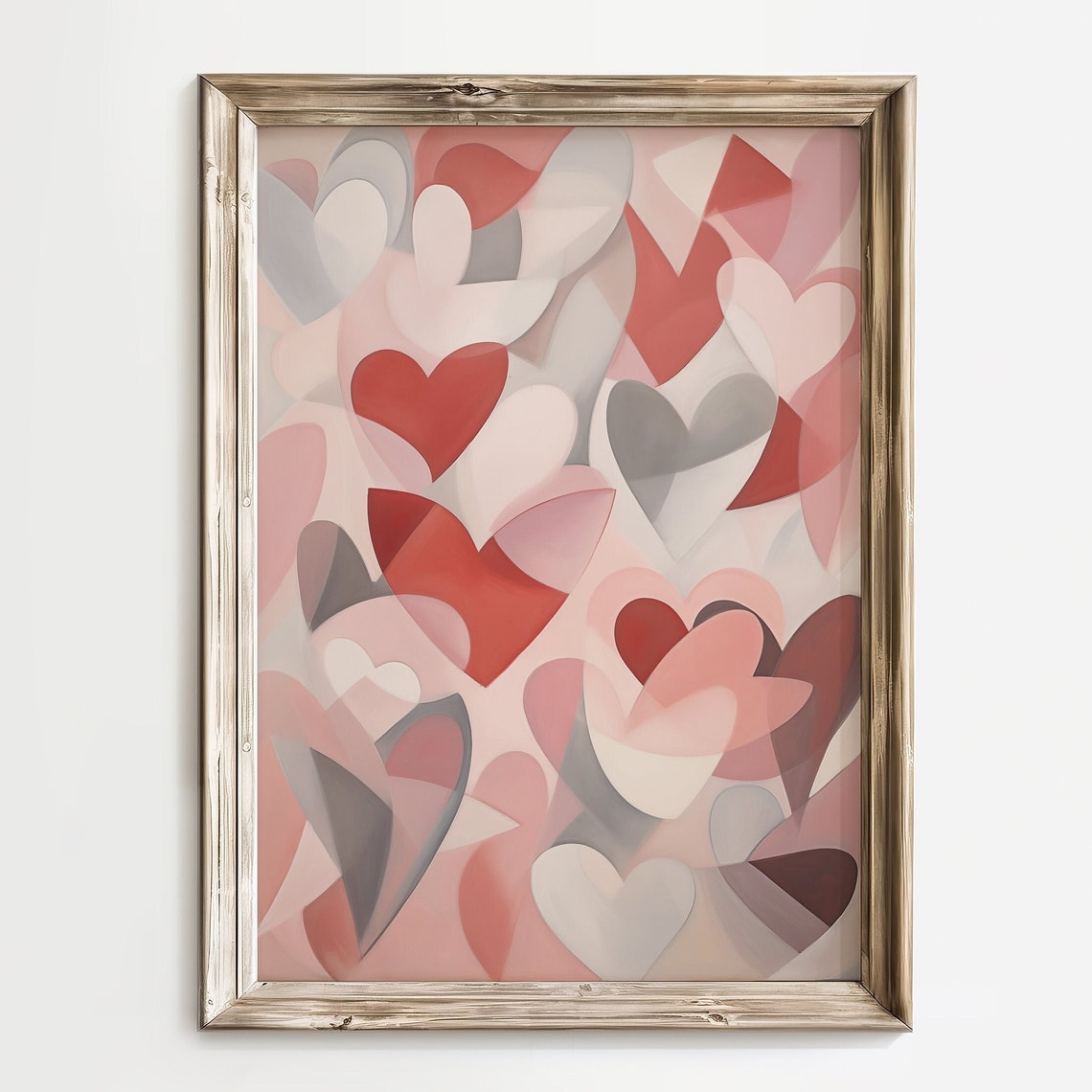Abstract Overlapping Hearts Red Pink Valentines Day Love Print