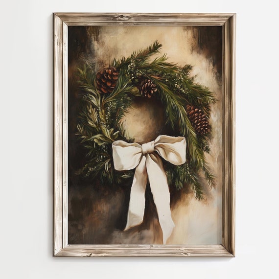 White Christmas Moody Wreath Vintage Christmas Decor Christmas Wreath Wall Art Rustic Christmas Wall Art Realist Holiday Decor Winter Wreath