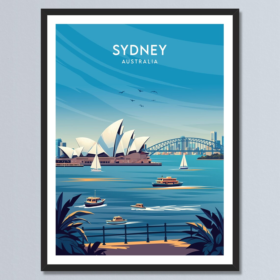 Sydney Australia Opera House Harbour Bridge Ferry Boats Poster