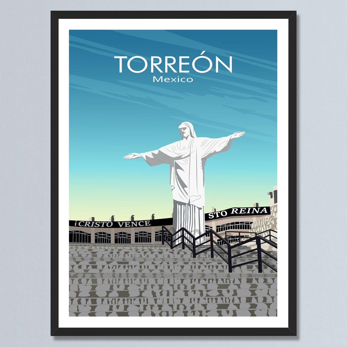 Torreon Mexico Cristo Monument Sunset Whitewashed Hilltop Poster