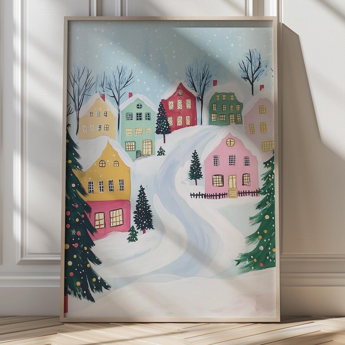 Colorful Houses On A Charming Snowy Christmas Village Street Poster