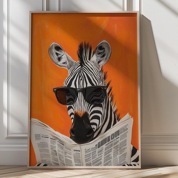 Funny Zebra Art Print Whimsical Zebra Illustration Fun Wall Art Quirky Animal Decor Bold Maximalist Art Dopamine Decor Animal Lovers Gift