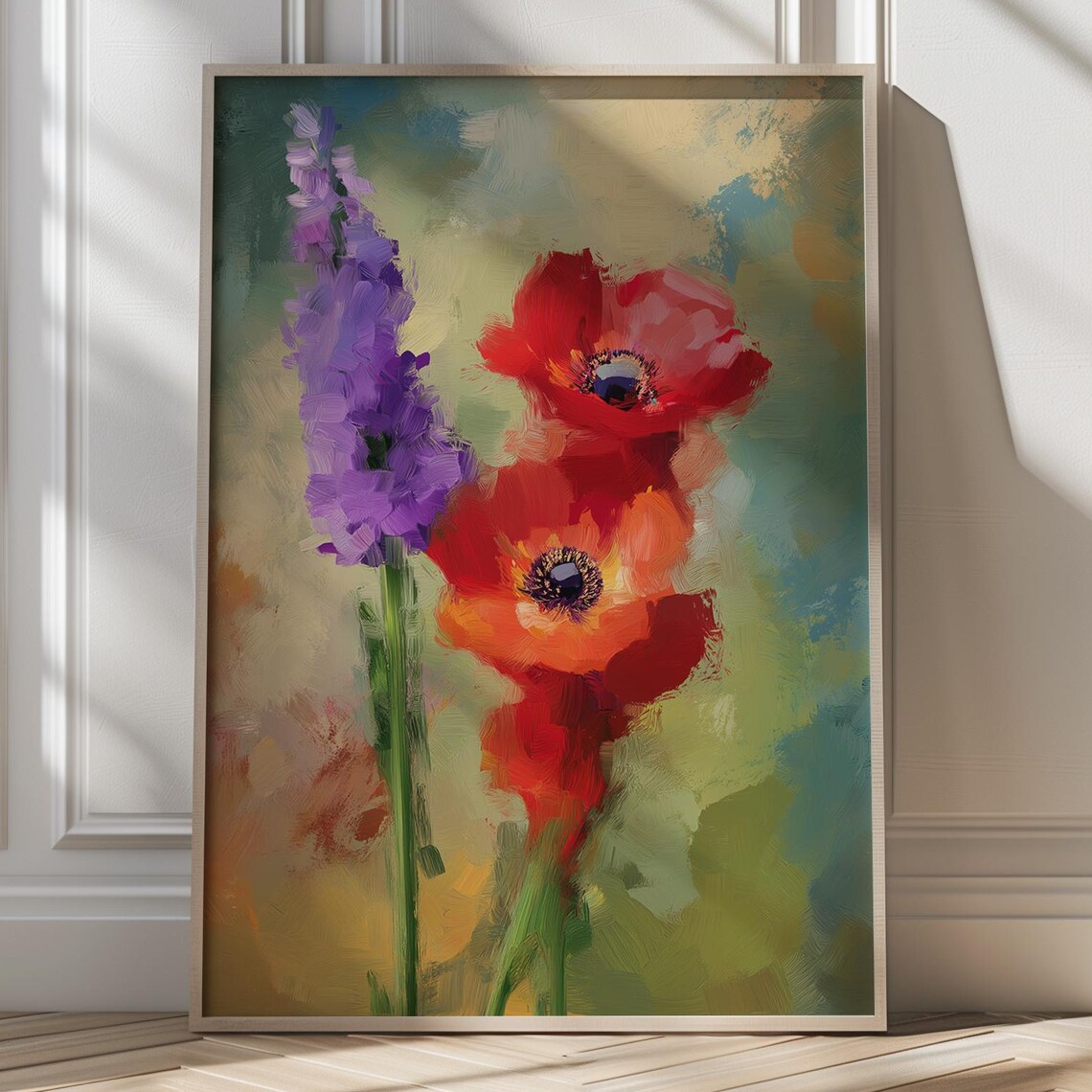 Vibrant Red Poppy Impressionist Floral Garden Painting Poster