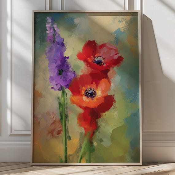 Red Poppy Wall Art Vibrant Floral Print Impressionist Flower Painting Colorful Botanical Decor Bold Nature Art Boho Decor Gift For Her