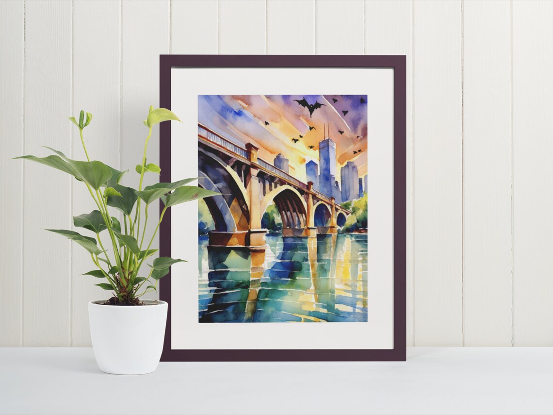 Congress Avenue Bridge Watercolor Art Print, Austin