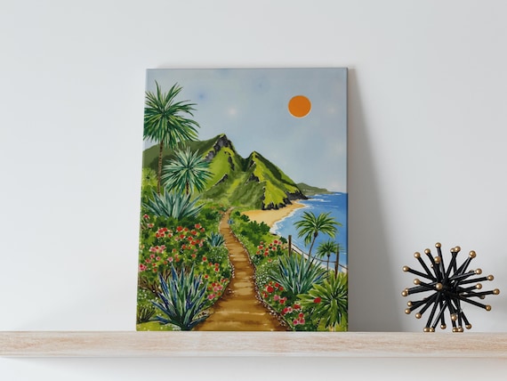 Kauai Hawaii Na Pali Coast Trail Tropical Beach Watercolor Poster