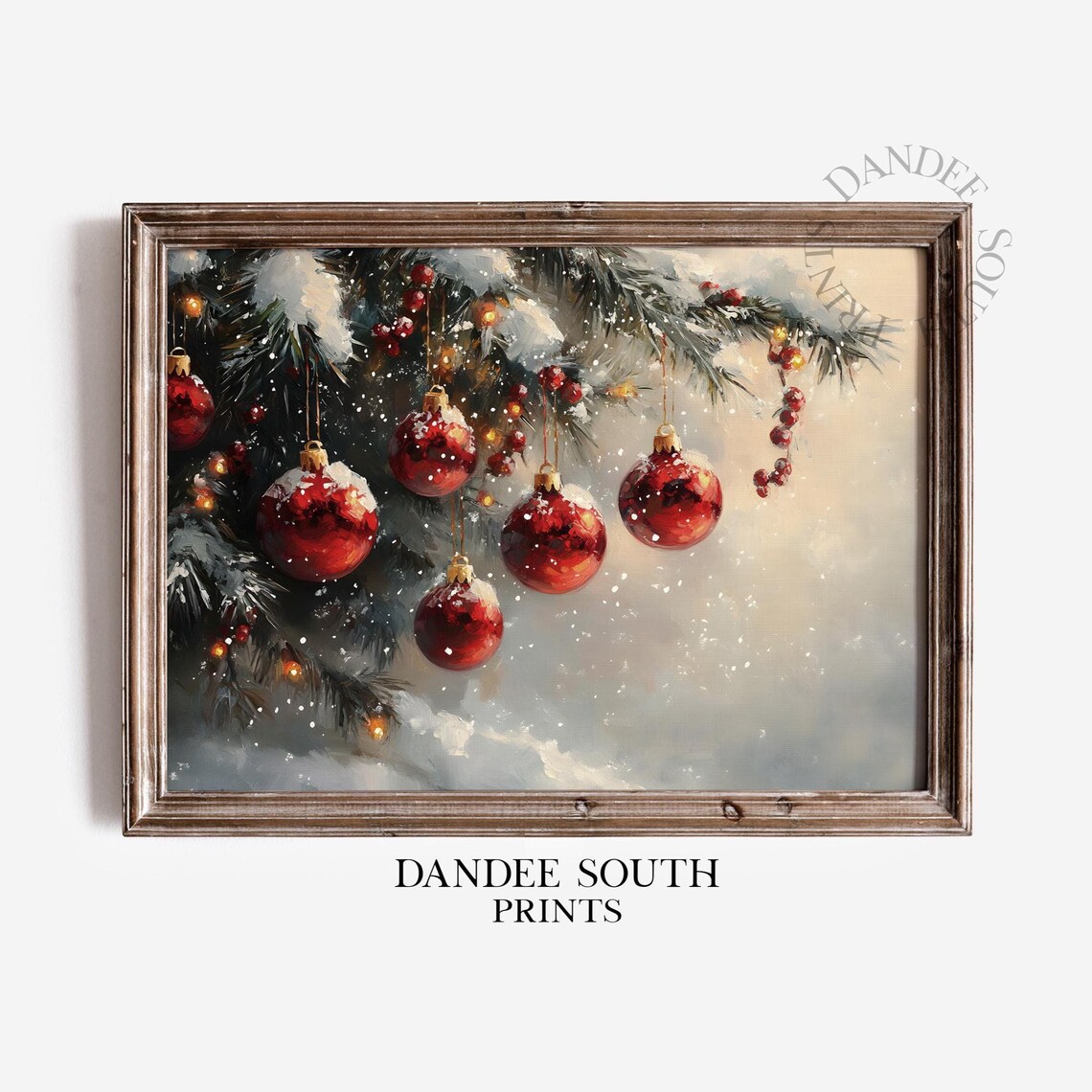 Christmas Vintage Red Ornaments Holiday Art Print