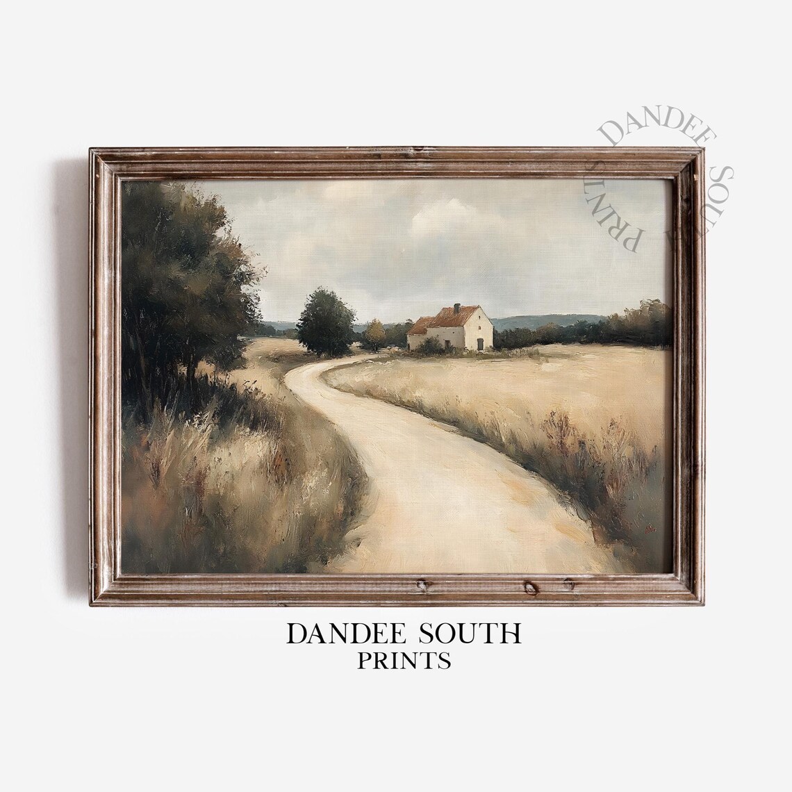 Country Cottage Winding Dirt Road Golden Fields Painting Poster