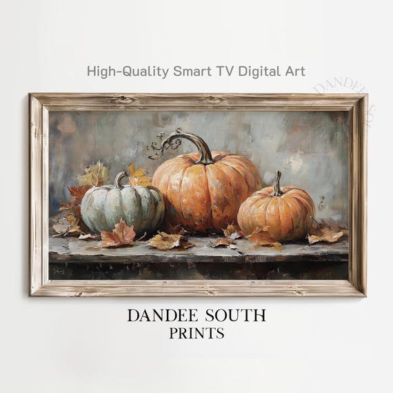 Rustic Fall Pumpkin Tv Art For Frame Smart Vintage Style Painting Thanksgiving Display Tv041