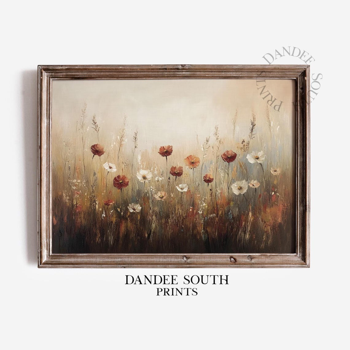 Autumn Wildflower Meadow Poppies Warm Landscape Painting Poster
