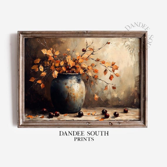 Rustic Fall Floral Art Print, Vintage Autumn Farmhouse