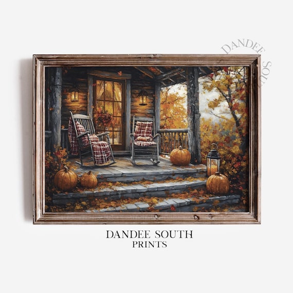 Rustic Fall Porch Vintage Autumn Landscape Art Print