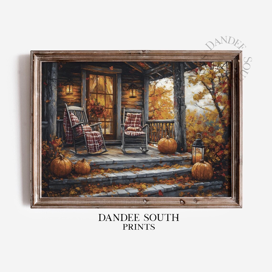 Rustic Fall Porch Vintage Autumn Landscape Art Print