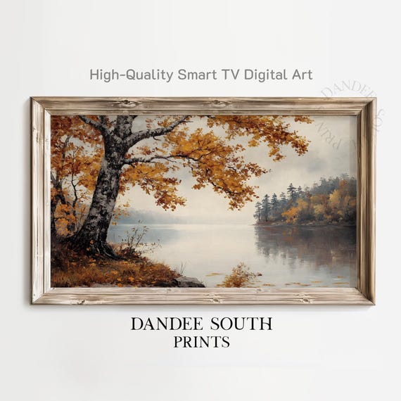 Rustic Fall Landscape Tv Art For Frame Tvs Smart Autumn Lake Painting Vintage Home Decor Display Tv088