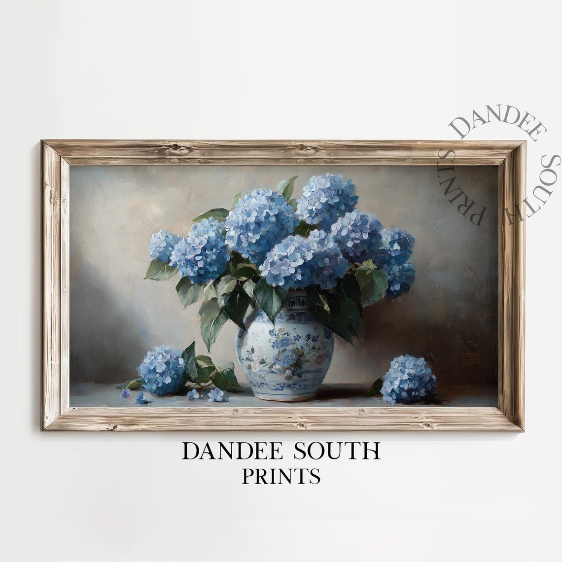 Blue Hydrangeas Tv Art For Frame Smart Spring Flowers Painting Chinoiserie Toile Floral Home Decor Tv016