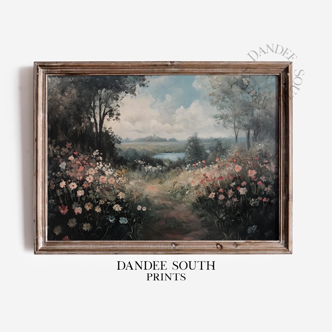 Vintage Wildflower Field Path Oil Painting Rustic Country Poster