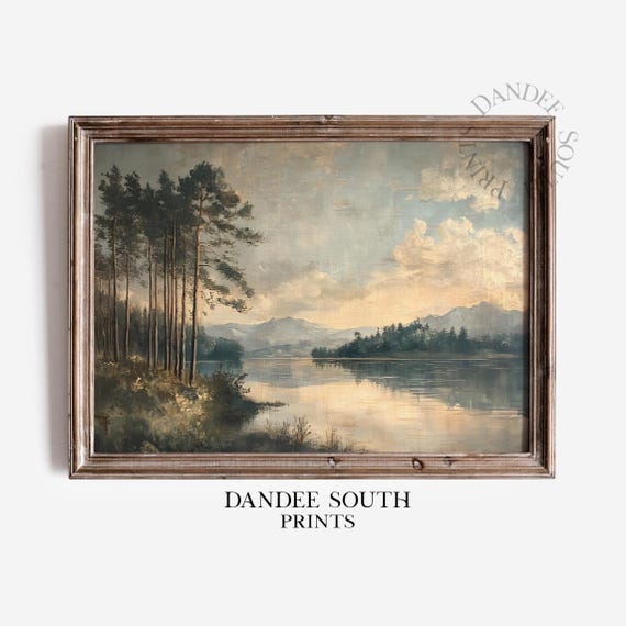 Lake Landscape Oil Painting Wall Art Vintage Decor Home Farmhouse 432