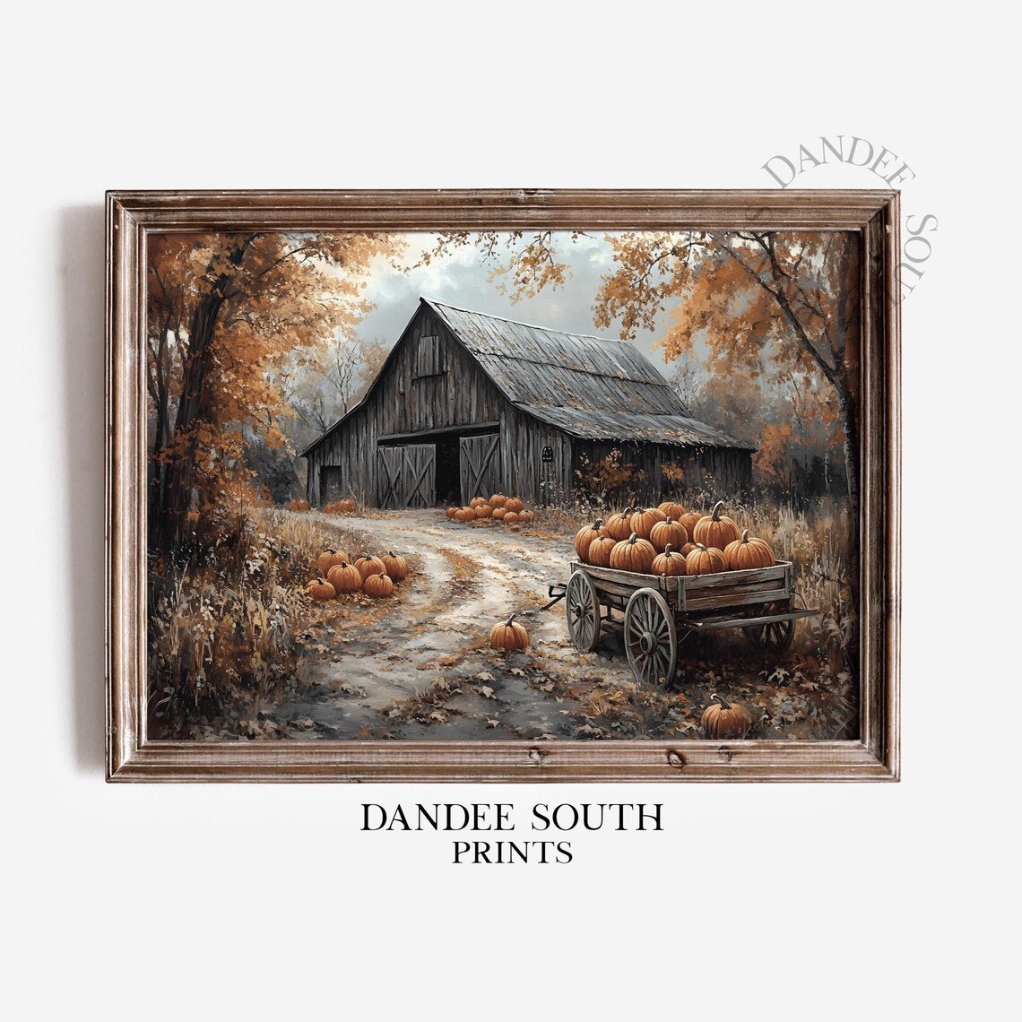 Rustic Fall Barn Art Print, Vintage Autumn Landscape