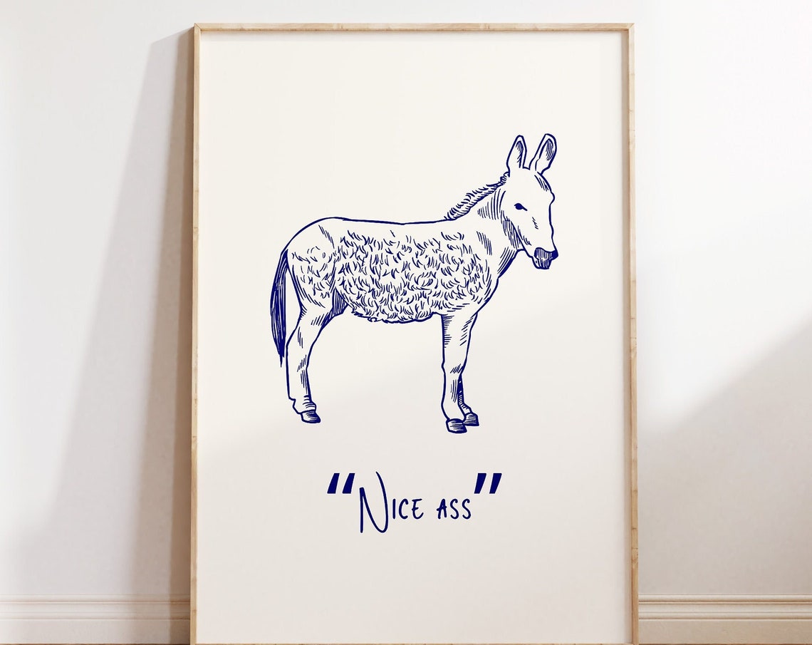 Nice Ass Funny Donkey Illustration Humorous Bathroom Wall Decor Print