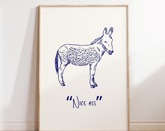 Funny Bathroom Print Vintage Donkey Poster Minimalist Bath Art Trendy Bathroom Poster Offbeat Wall Decor Print 1 Print