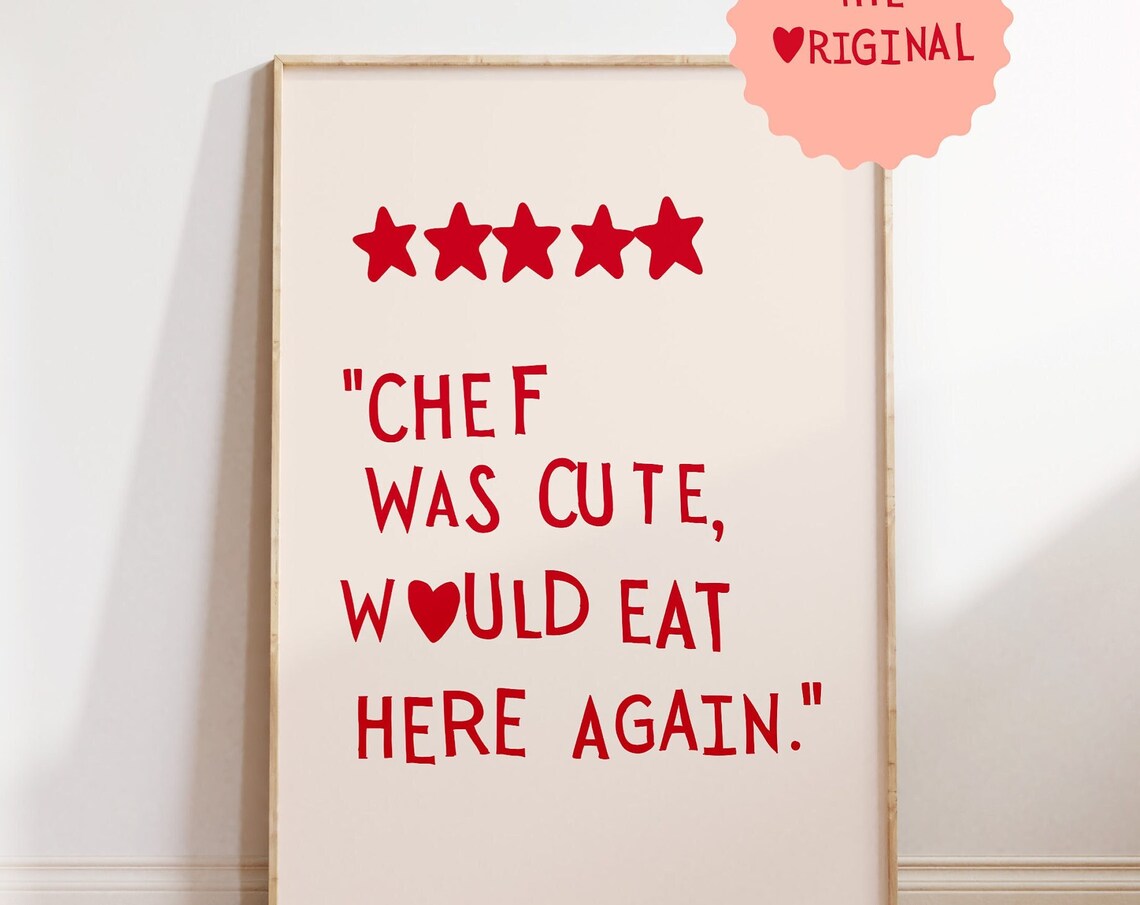 Cute Kitchen Heart Cooking Art Print, Minimalist
