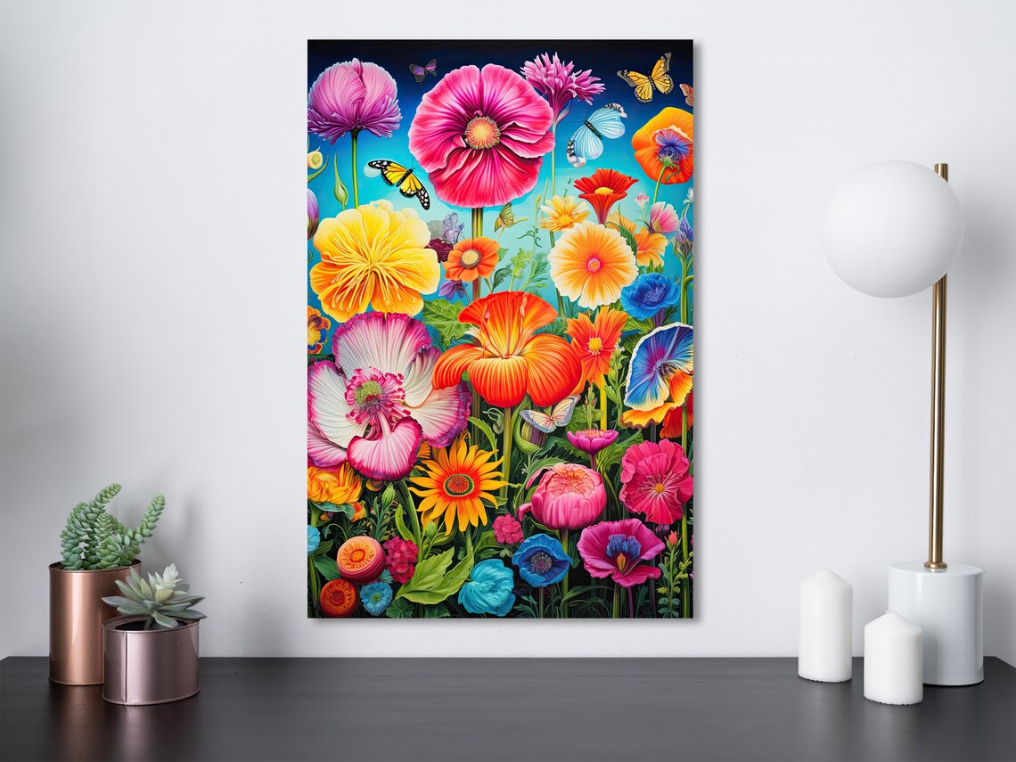 Surrealistic Garden Art Poster, Psychedelic Floral Print