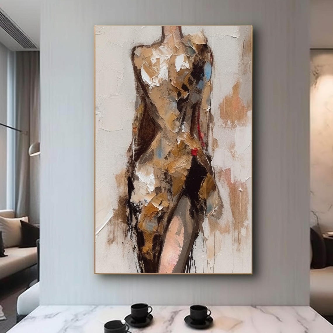 Abstract Female Torso Gold Brown Impasto Textured Figure Art Poster - Image 5