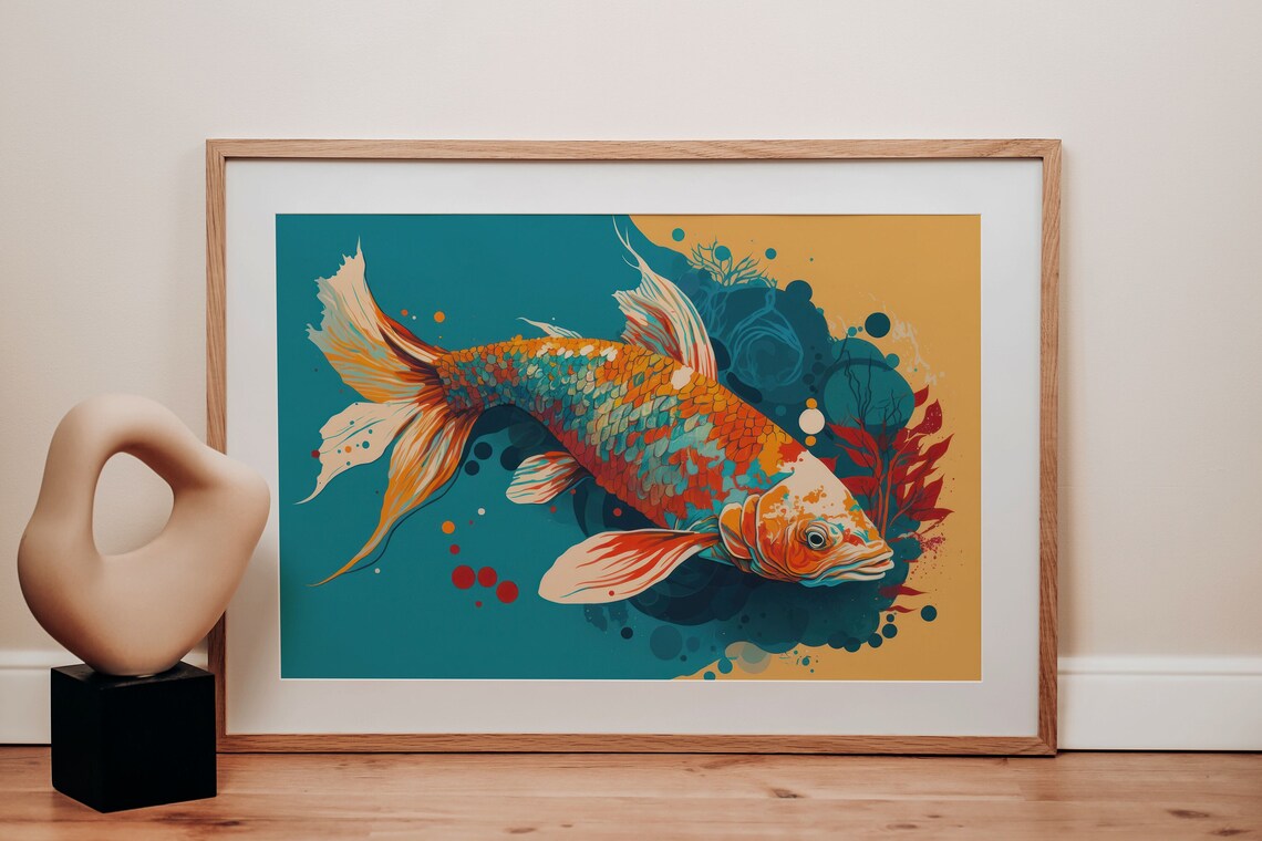 Colorful Koi Fish Modern Japanese Pond Illustration Artwork Poster - Image 3