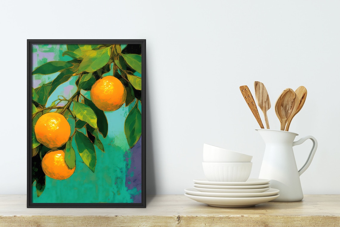 Modern Oranges Still Life Art Print, Minimalist Deco