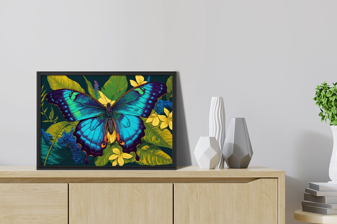 Modern Blue Butterfly Minimalist Nature Art Print - Image 3