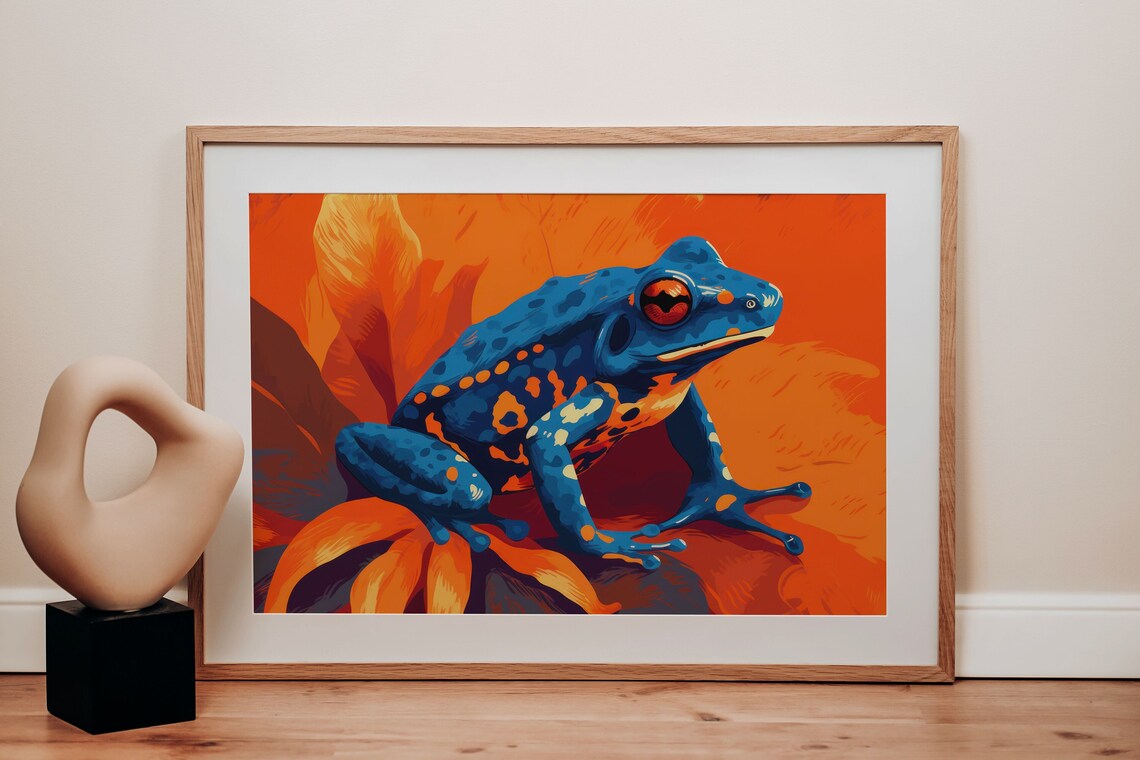 Blue Poison Dart Frog Orange Tropical Jungle Modern Wildlife Poster