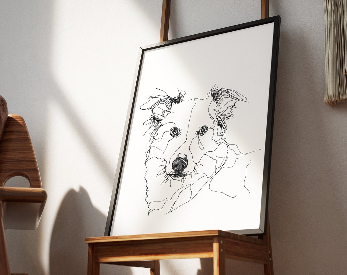 Border Collie Head Intense Sketch Expressive Line Art Poster