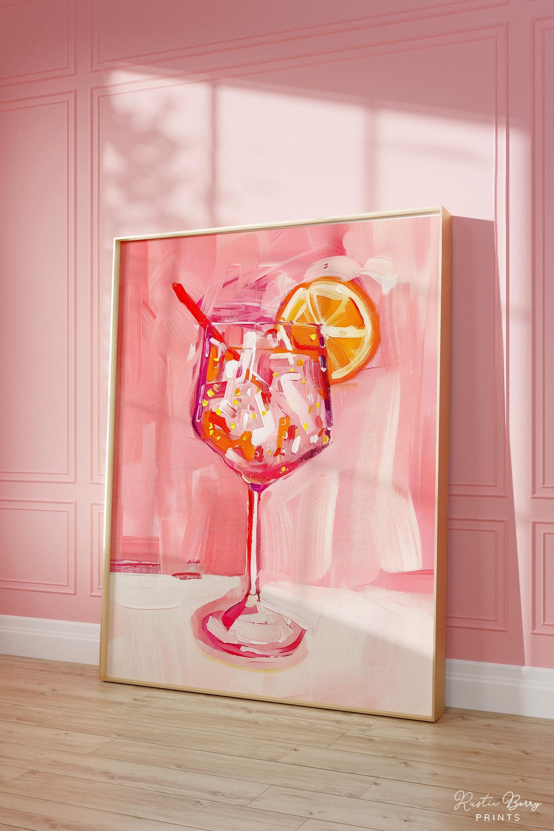 Aperol Spritz Cocktail Pink Painterly Bar Cart Party Decor Poster