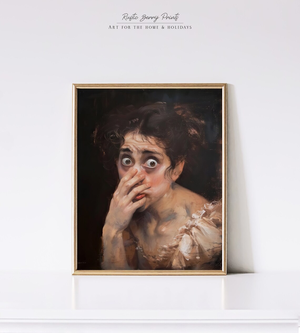 Shocked Vintage Woman Covering Her Nose Funny Bathroom Humor Poster